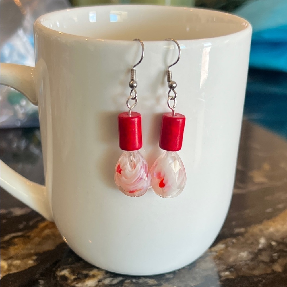 Artisan Red and White Teardrop Earrings